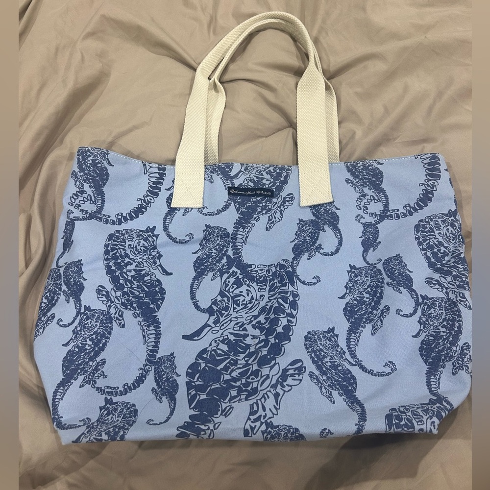 Blue Seahorse Print Tote Bag